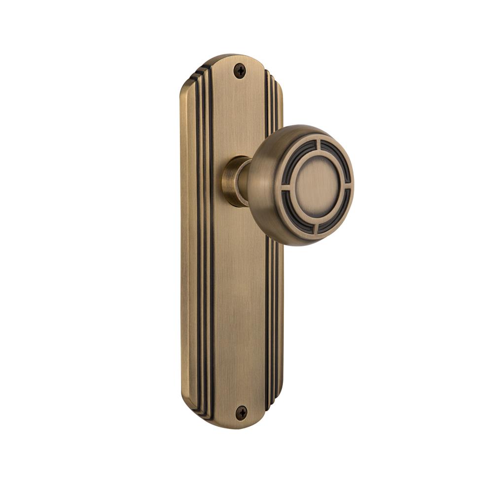 Nostalgic Warehouse DECMIS Complete Passage Set Without Keyhole Deco Plate with Mission Knob in Antique Brass